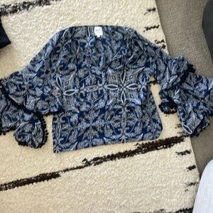Misa Los Angeles size S navy & white Pom Pom detail wide sleeves.